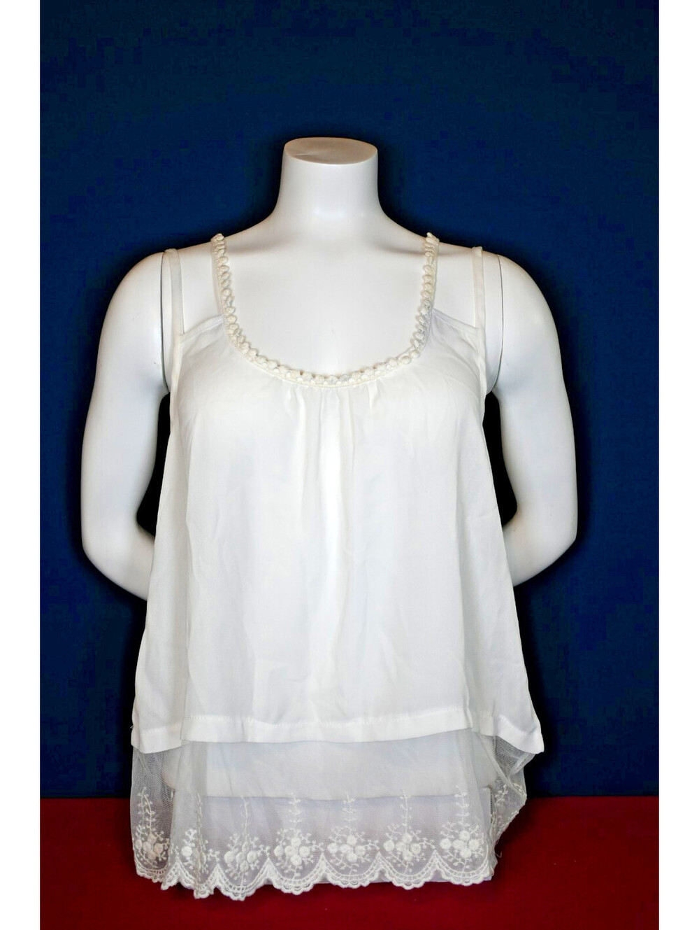 Ellie & Kate Women's Tanlk Top White Lace Hem Double Strap Cami Size L ...READ